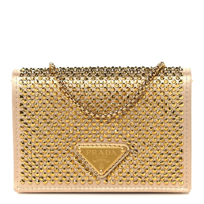 Satin Crystal Metal Triangle Logo Card Holder With Strap Platino