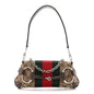 Monogram Textured Dollar Calfskin Heavy Grosgrain Web Small Maxi Horsebit Chain Shoulder Bag Beige Ebony New Acero