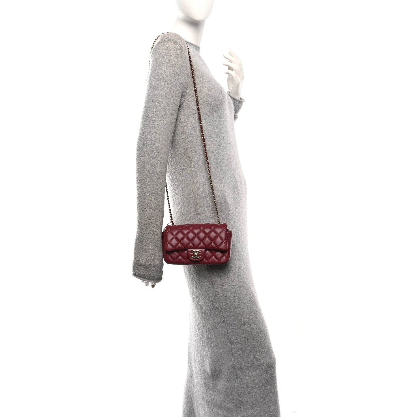 Lambskin Quilted Extra Mini Flap Bag Burgundy