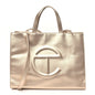 Metallic Vegan Leather Medium Shopping Bag Gold