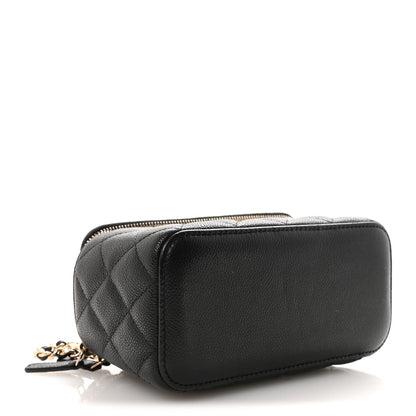 Caviar Quilted Small Tiny CC Vanity Case With Chain Black