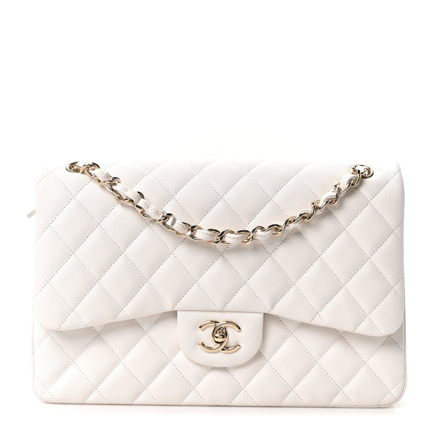 Caviar Quilted Jumbo Double Flap White