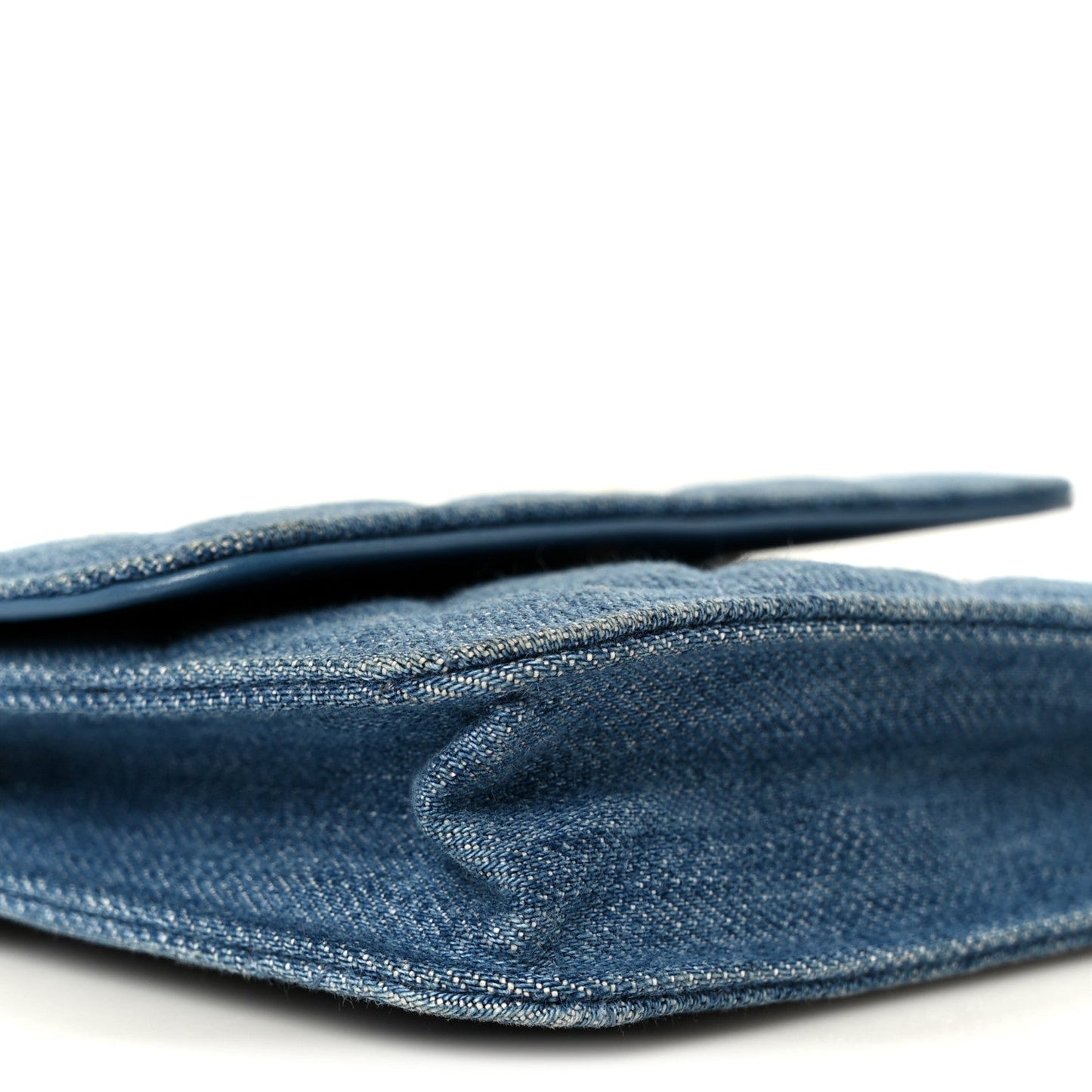 Denim Quilted CC Pearl Crush Clutch With Chain Blue