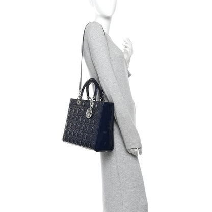 Patent Cannage Large Lady Dior Navy Blue