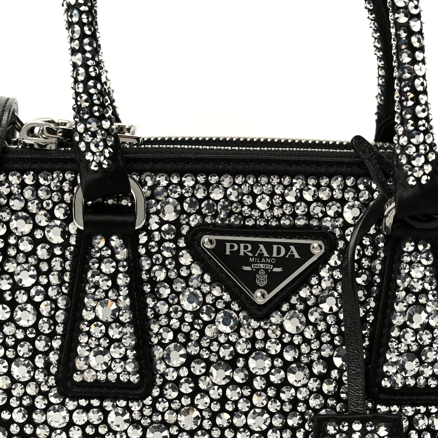Satin Crystal Mini Galleria Double Zip Tote Metal