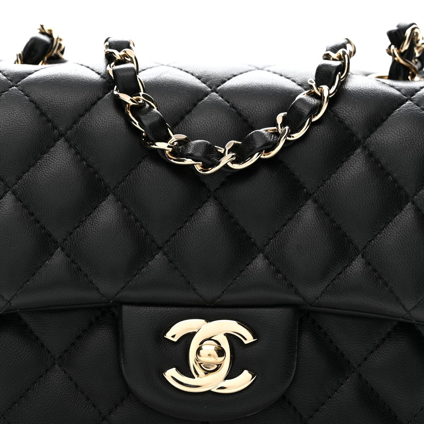 Lambskin Quilted Mini Square Flap Black