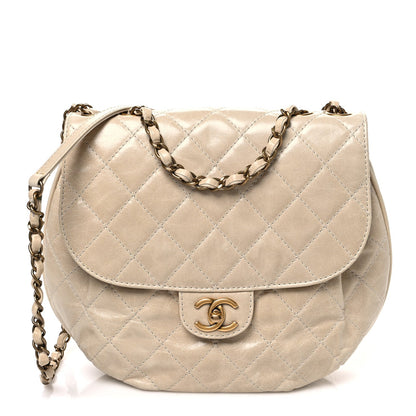 Glazed Calfskin Quilted Medium Bubble CC Flap Beige