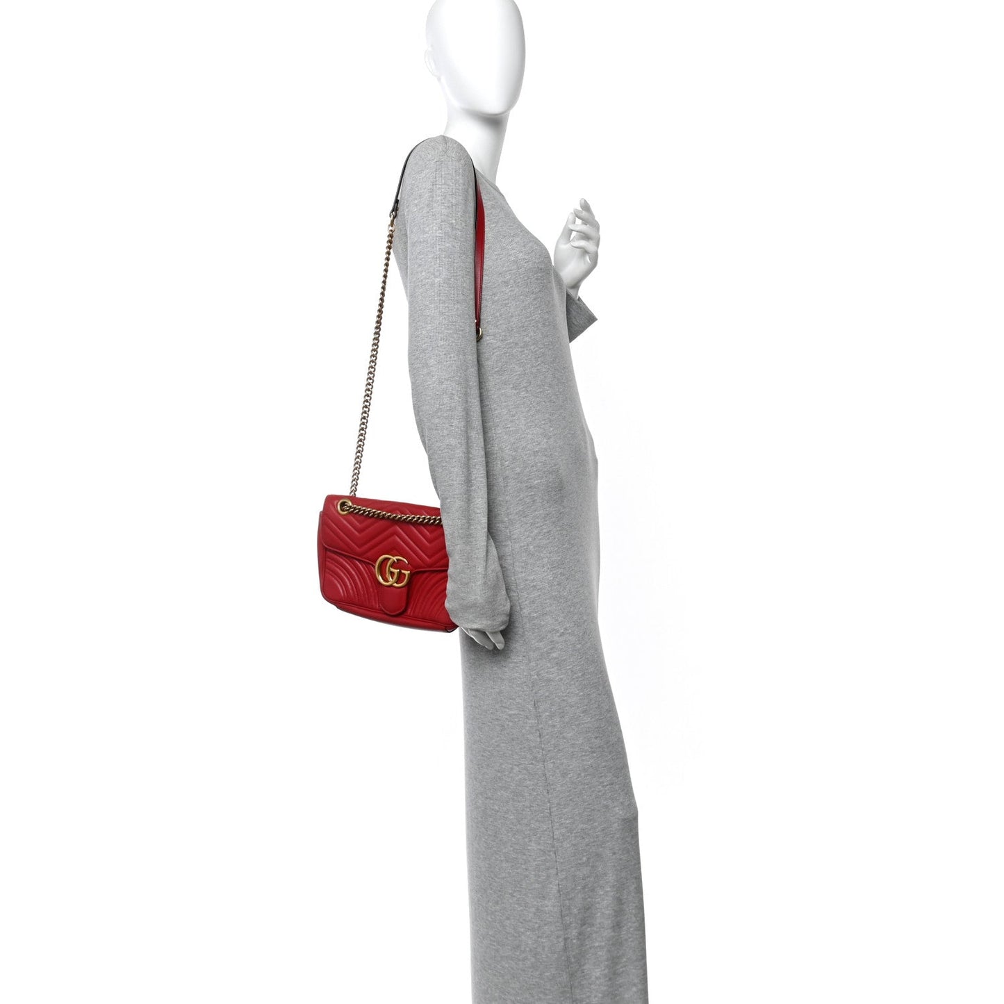 Calfskin Matelasse Small GG Marmont Shoulder Bag Hibiscus Red