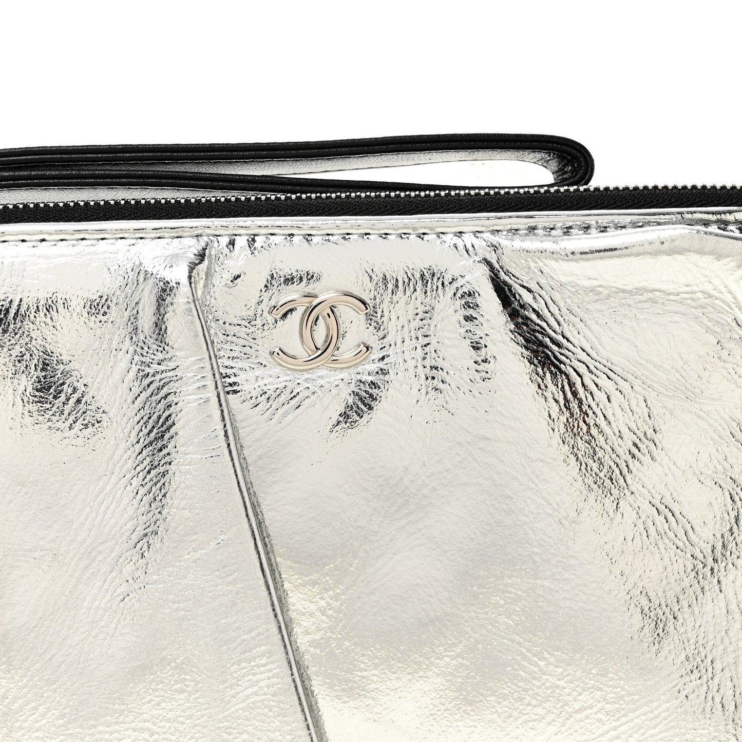 Metallic Lambskin Wave Clutch Black Silver