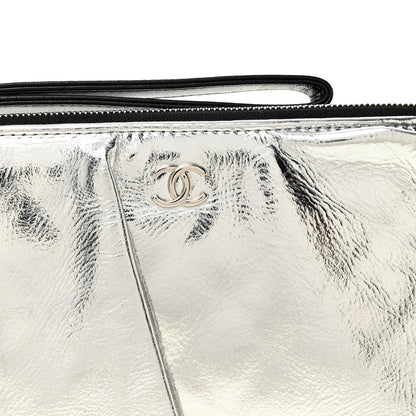 Metallic Lambskin Wave Clutch Black Silver