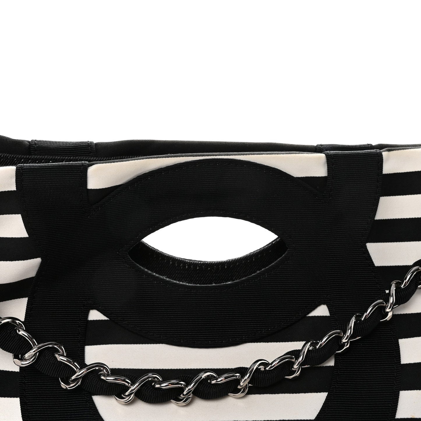 Canvas Grosgrain Striped CC Shopping Tote Black White
