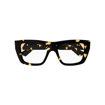 Bottega Veneta Eyeglasses Rectangle Full Rim, Havana Frame and Clear Demo Lenses Lens BV1180O002