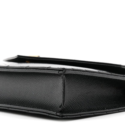 Grain De Poudre Matelasse Chevron Monogram Envelope Chain Wallet Black