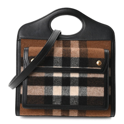 Smooth Calfskin Cashmere Check Mini Pocket Bag Brown
