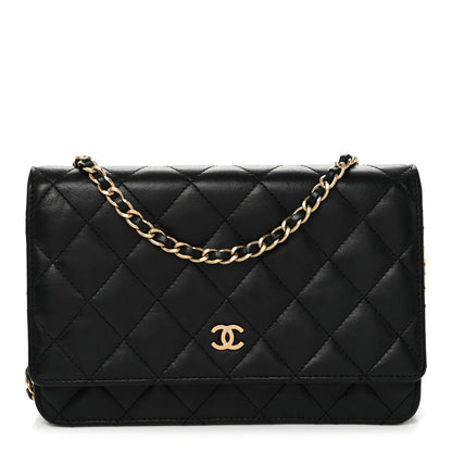 Lambskin Quilted Wallet On Chain WOC Black