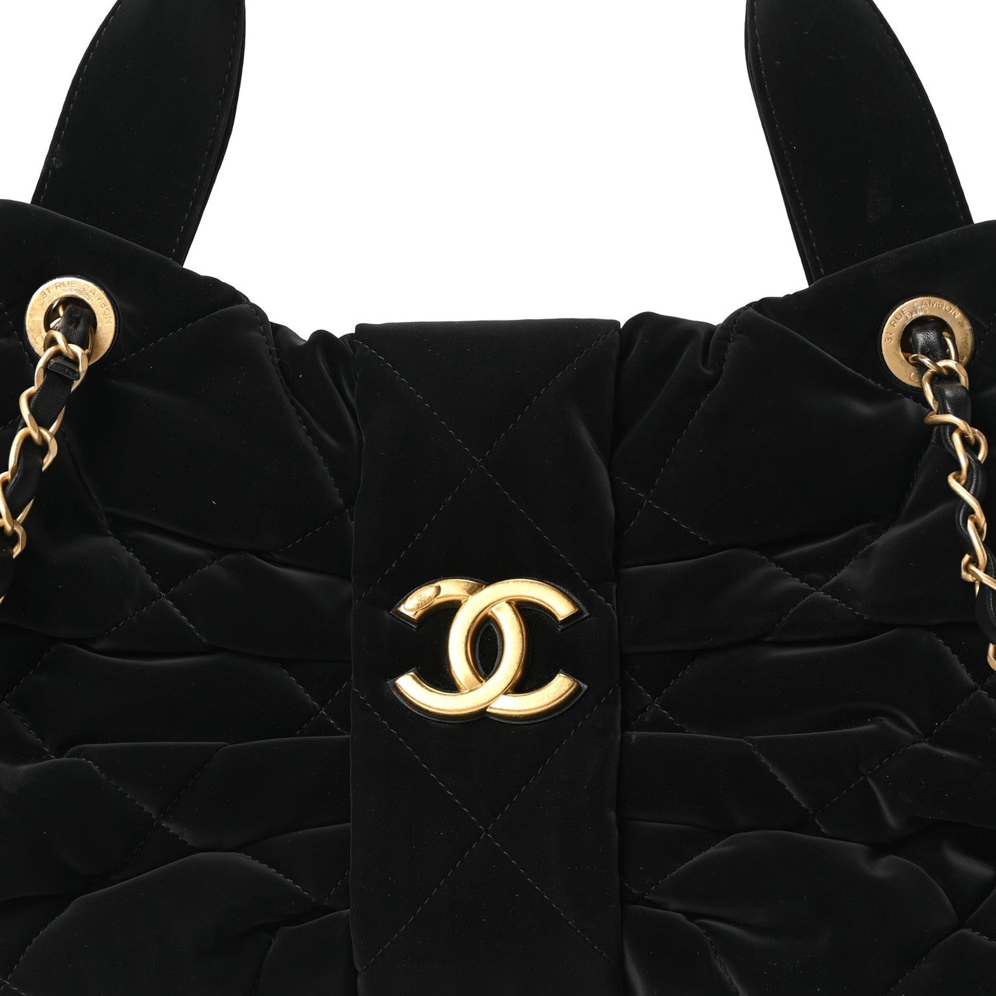 Velvet Effect Nylon Quilted Bow Bag Black