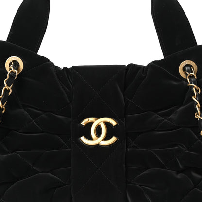 Velvet Effect Nylon Quilted Bow Bag Black
