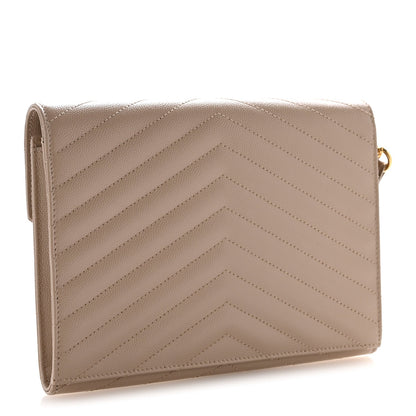 Grain De Poudre Matelasse Chevron Monogram Envelope Clutch Dark Beige
