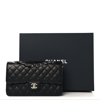 Caviar Quilted Medium Double Flap Black