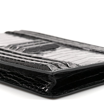 Shiny Porosus Crocodile Lisse Kelly Cadena Clutch Black