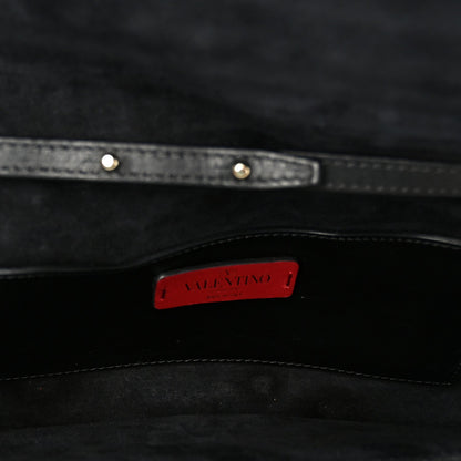 Vitello Rockstud All Over Demilune Shoulder Bag Black