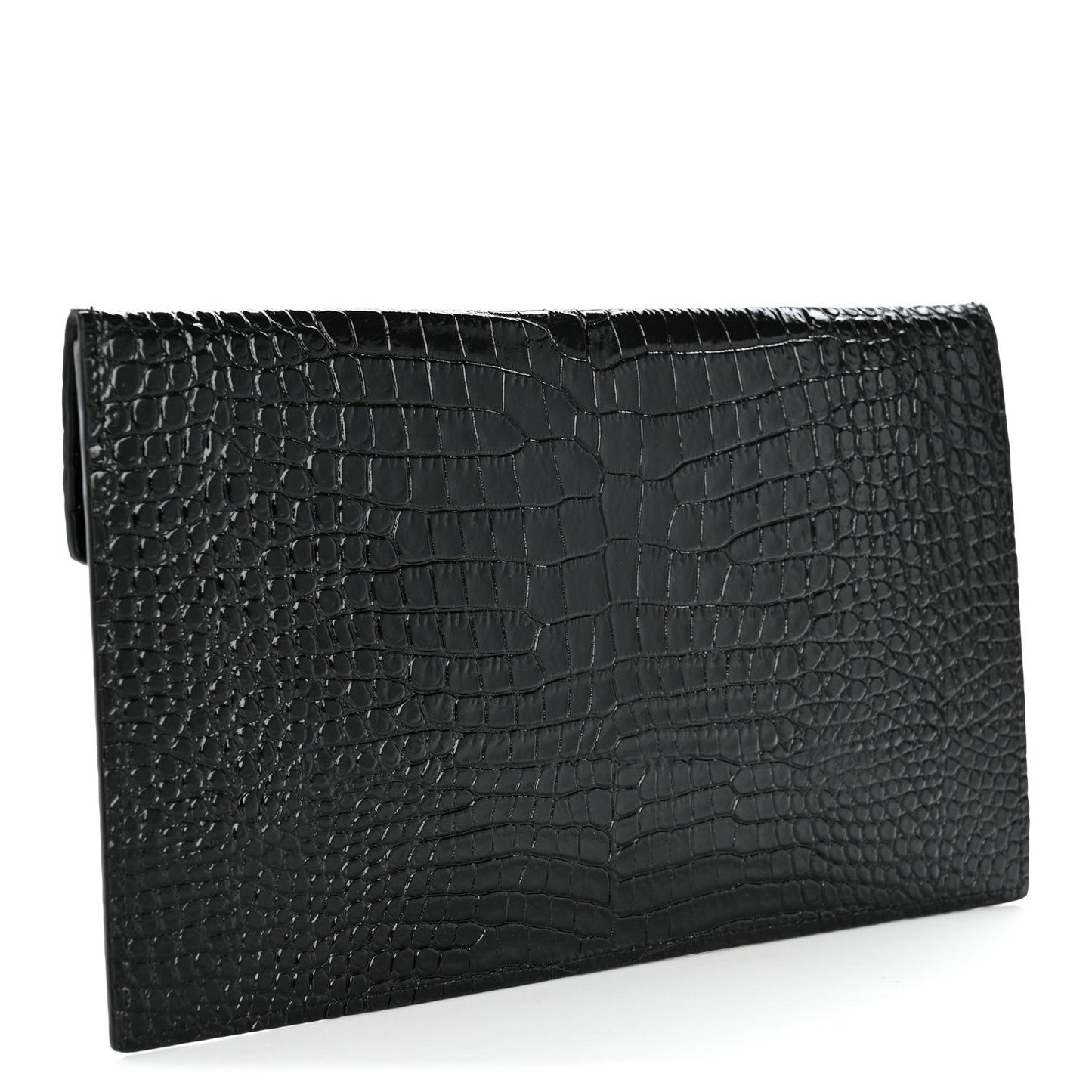 Calfskin Crocodile Embossed Uptown Monogram Pouch Black