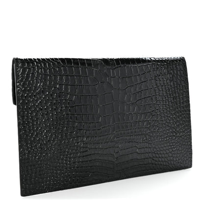 Calfskin Crocodile Embossed Uptown Monogram Pouch Black