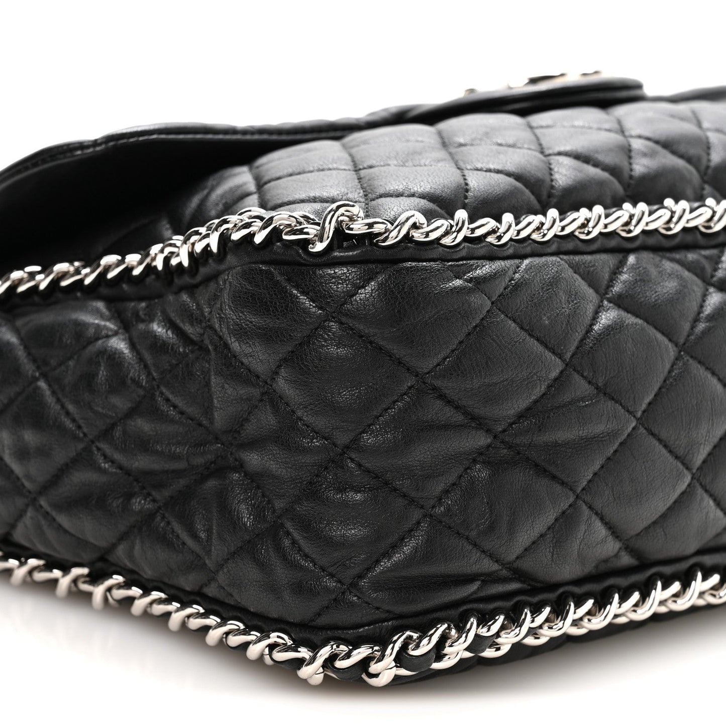 Washed Lambskin Quilted Maxi Chain Around Flap Black