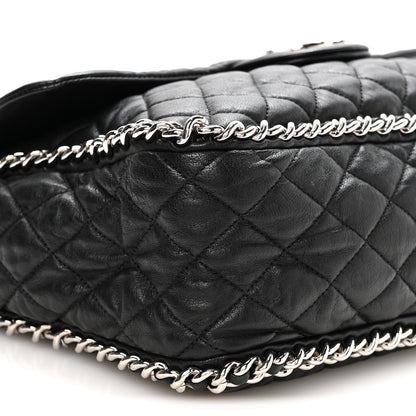 Washed Lambskin Quilted Maxi Chain Around Flap Black