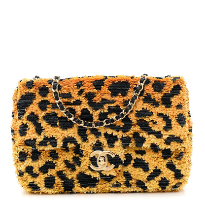 Sequin Mixed Fibers Leopard Print Mini Rectangular Flap Black Orange