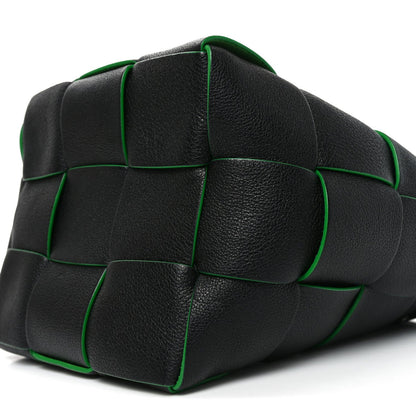 Nappa Maxi Intrecciato Mini Cassette Bucket Bag Black Parakeet