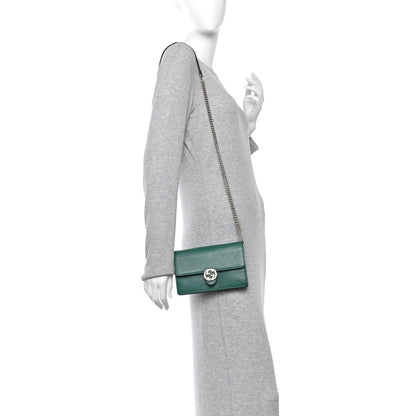 Dollar Calfskin Interlocking G Chain Wallet Emerald