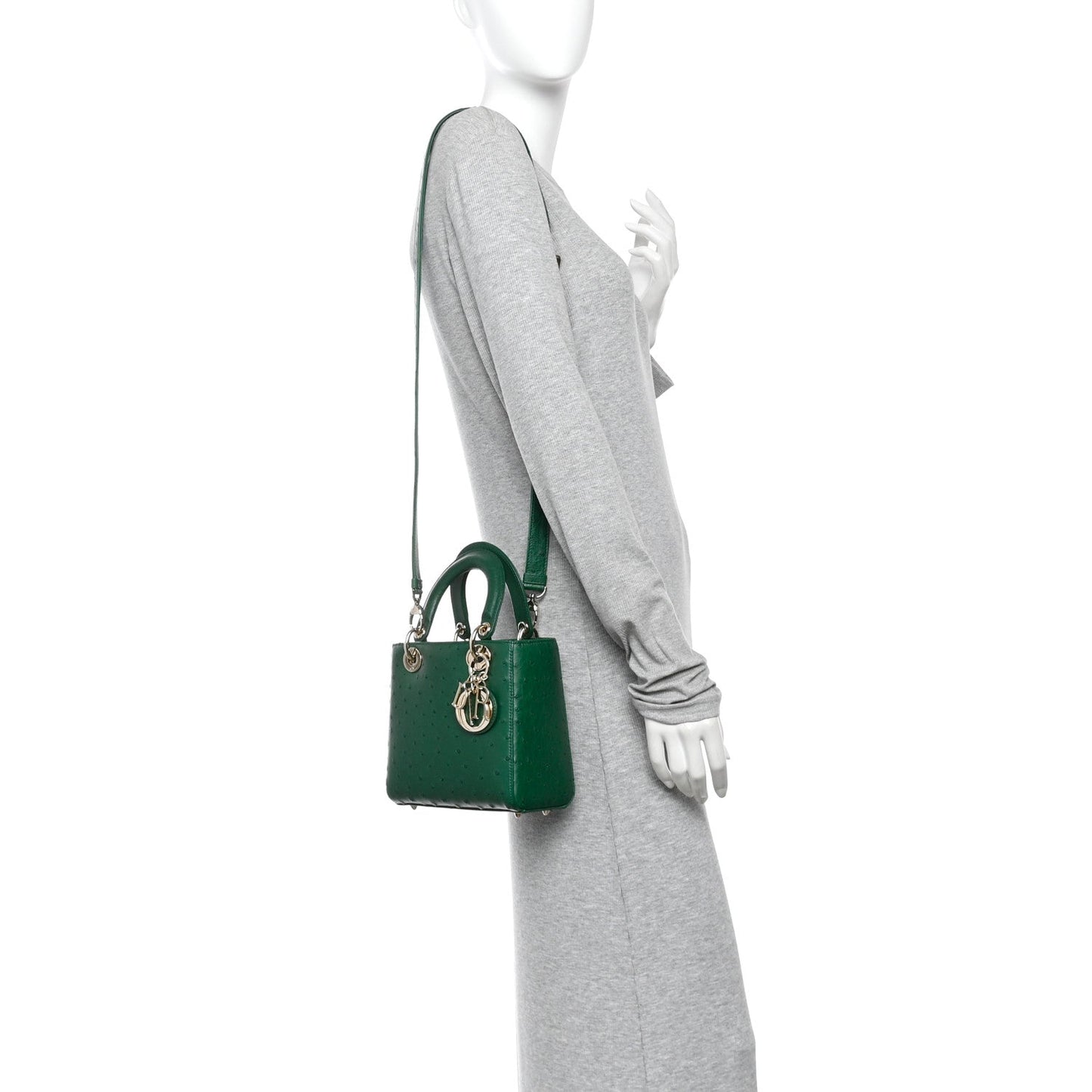 Ostrich Small Lady Dior Green