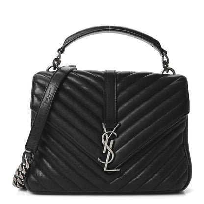 Sheepskin Matelasse Chevron Monogram Medium College Bag Black