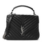 Sheepskin Matelasse Chevron Monogram Medium College Bag Black