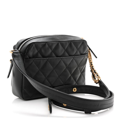 Calfskin Quilted Small Camera Case Black