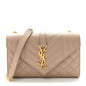 Grain De Poudre Textured Mixed Matelasse Triquilt Small Monogram Satchel Dark Beige