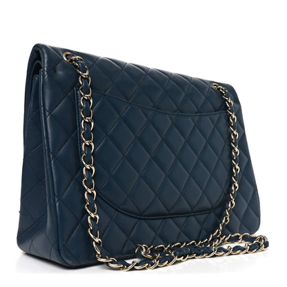 Lambskin Quilted Maxi Double Flap Blue