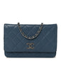 Shiny Caviar Quilted Enamel CC Wallet On Chain WOC Blue