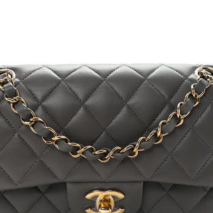 Lambskin Quilted Small Double Flap Grey