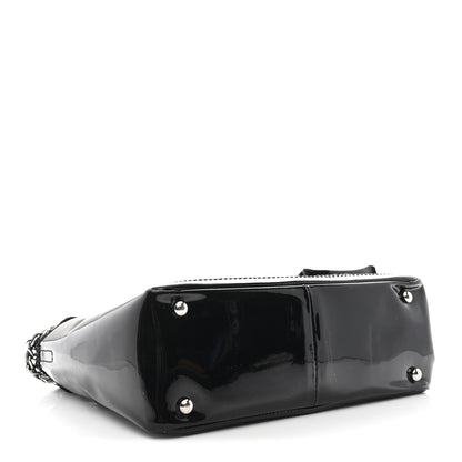Patent Pony Hair Small Pocket Tote Black White