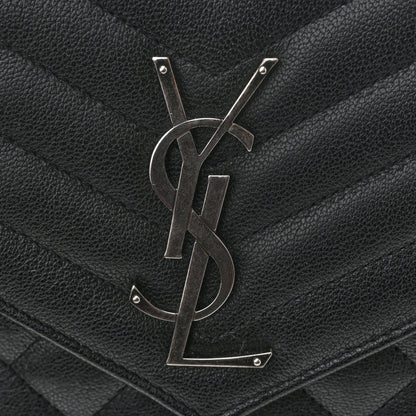 Sheepskin Tri-Quilt Monogram Envelope Chain Wallet Black