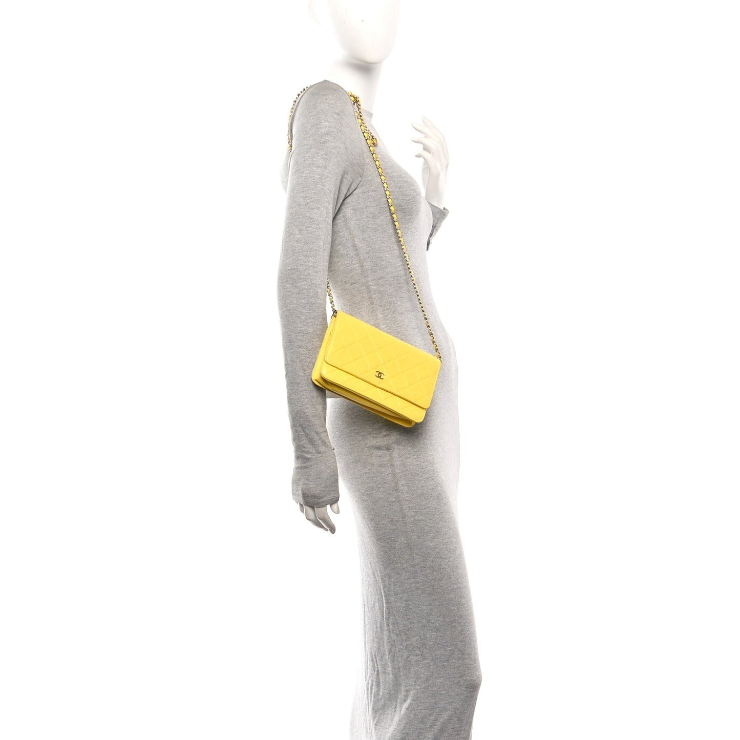 Lambskin Quilted Wallet on Chain WOC Yellow