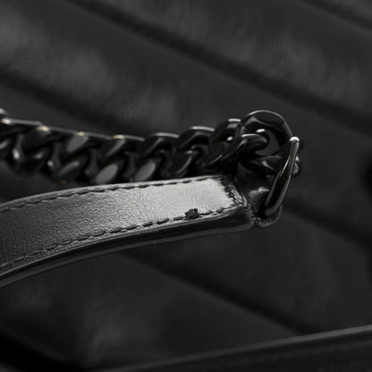 Calfskin Y Quilted Monogram Monochrome Large Loulou Chain Satchel Black
