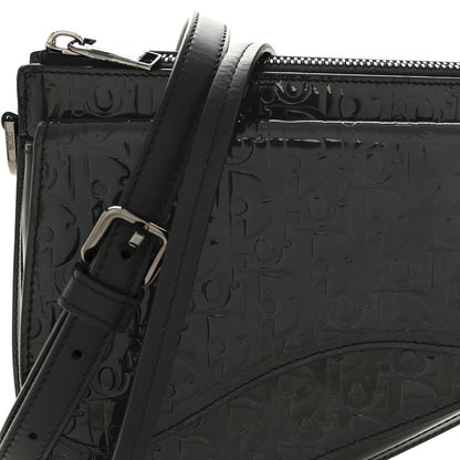 Patent Oblique Embossed Saddle Boxy Bag Black