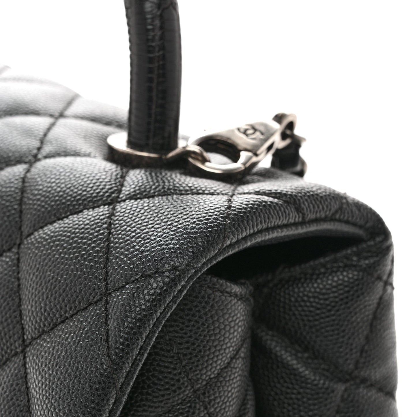Caviar Lizard Embossed Quilted Small Coco Handle Flap Black