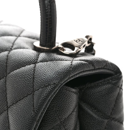 Caviar Lizard Embossed Quilted Small Coco Handle Flap Black