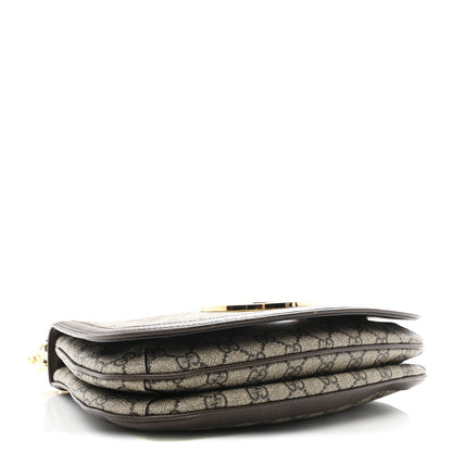 GG Supreme Monogram Textured Dollar Calfskin Web Medium Blondie Top Handle Shoulder Flap Bag Beige Ebony New Acero