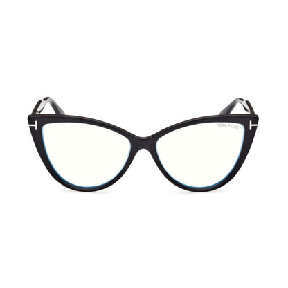 Tom Ford Eyeglasses Cat Eye Full Rim, Black Frame and Clear Blue Light Block Lens FT5843-B005