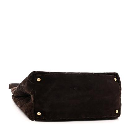 Suede Quilted Shopping Tote Brown